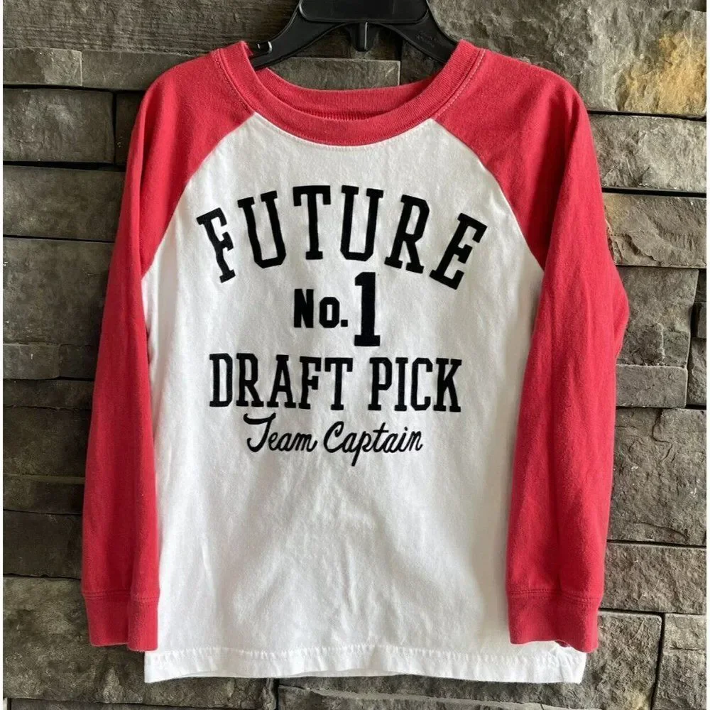 Carters Raglan T Shirt Future Number 1 Draft Pick Size 5T Red White Small Flaw